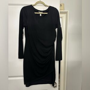 Leith Black Long Sleeve Ruched Dress